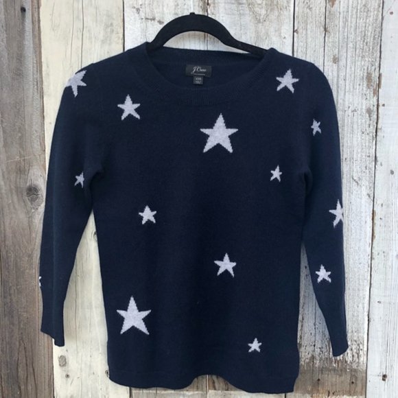 J. Crew Cashmere Star Navy Pullover - Picture 3 of 9